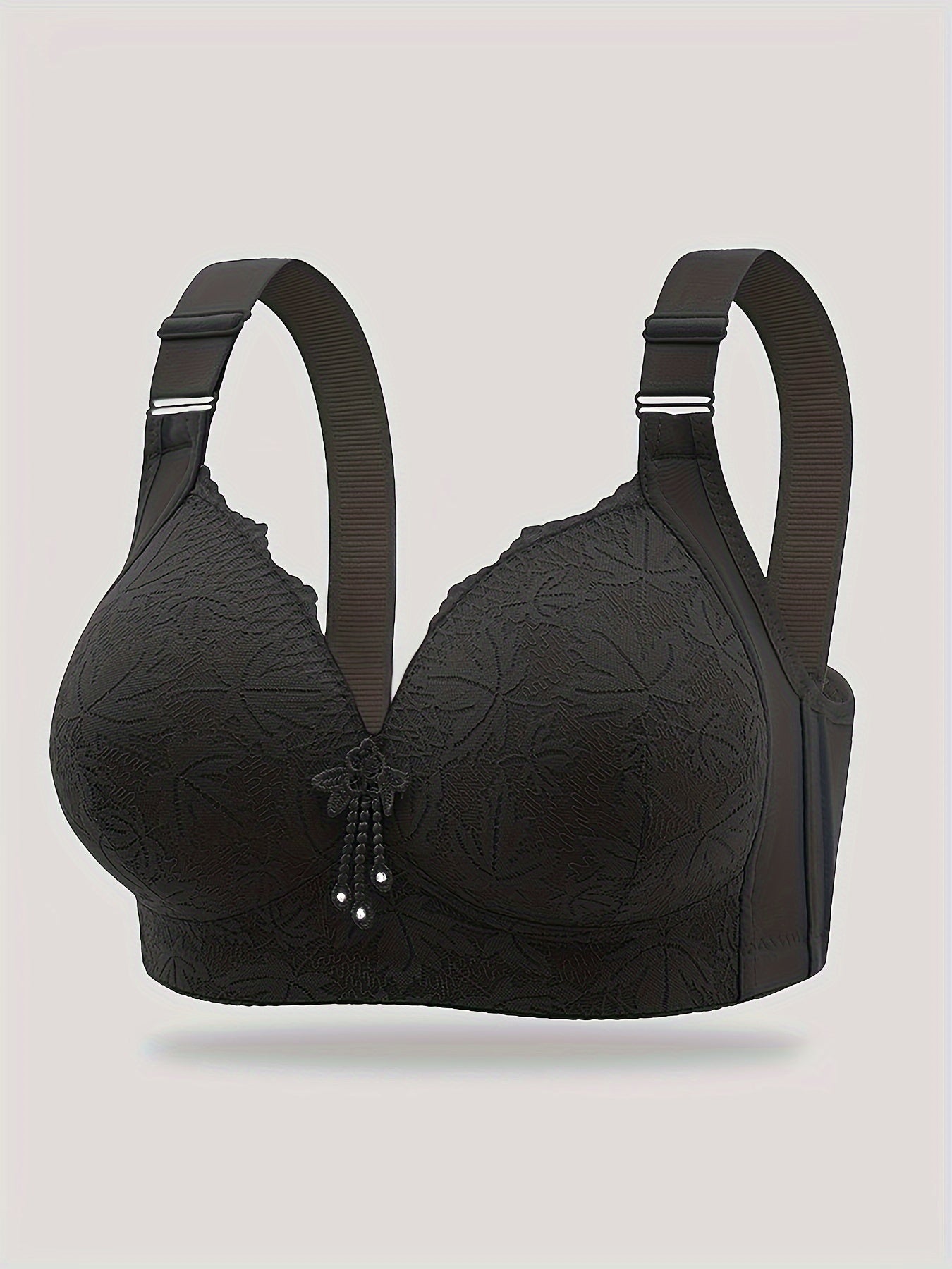 5pcs ESSELEGANCE Push-Up Bras for Women - Adjustable, Comfort Fit with Floral Lace Pattern, V-Neck, Nylon & Elastane Blend, Machine Washable - Available in Black, Red, Beige, Pink, & Purple