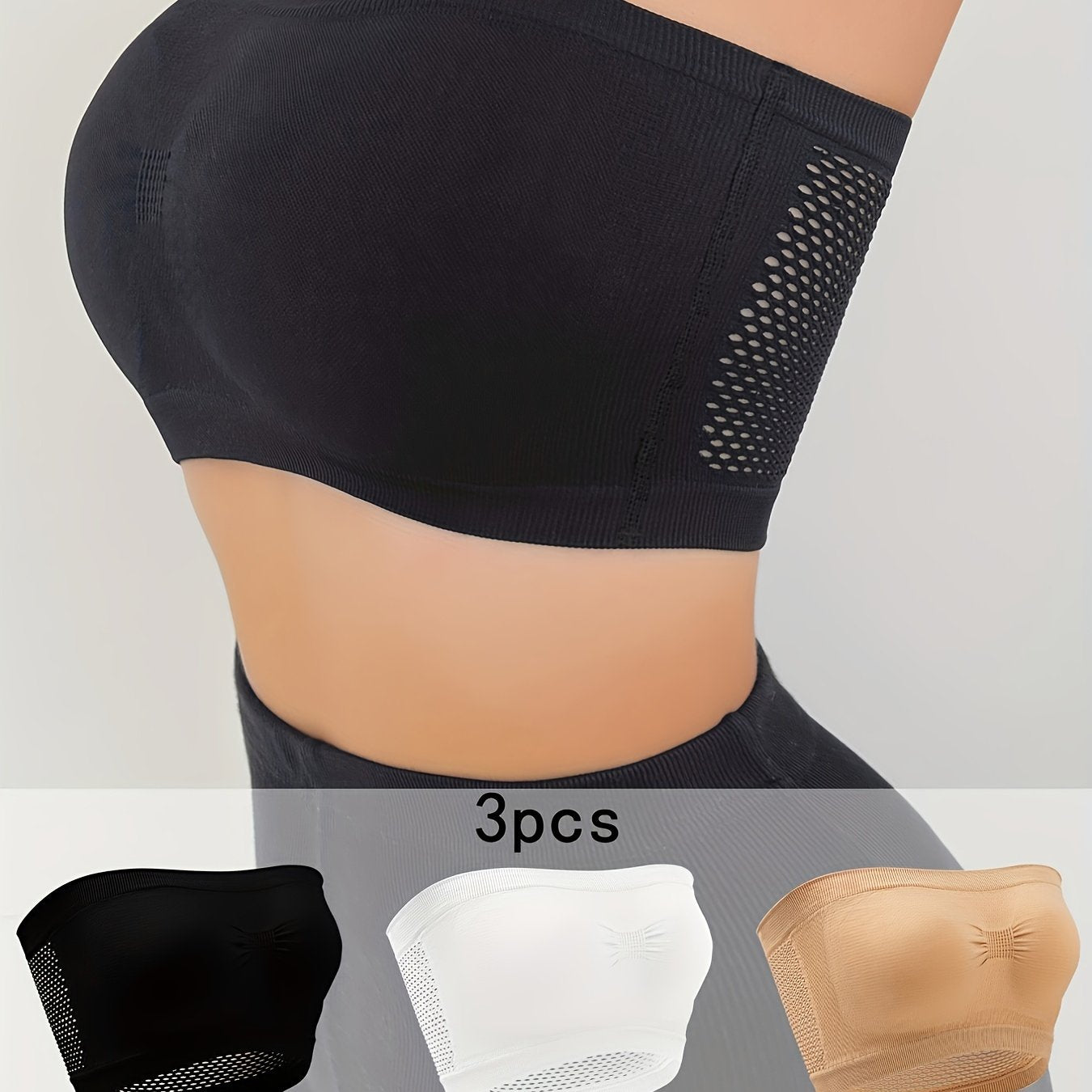 3pcs Strapless Bandeau Bras, Comfy & Soft Stretch Everyday Bra, Women's Lingerie & Underwear