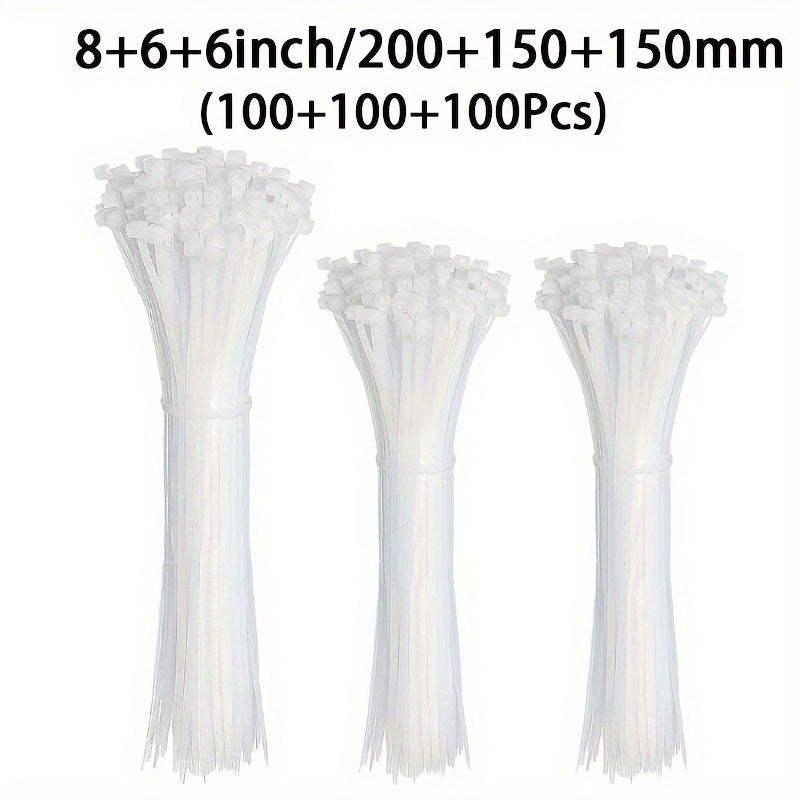 300pcs Heavy-Duty Nylon Cable Ties Set - Assorted Sizes 16"/8"/6", High Tensile Strength, UV Resistant, Self-Locking, Easy to Use, Black Zip Ties for Home, Office, and Industrial Cable Management, Organization, and Wire Bundl
