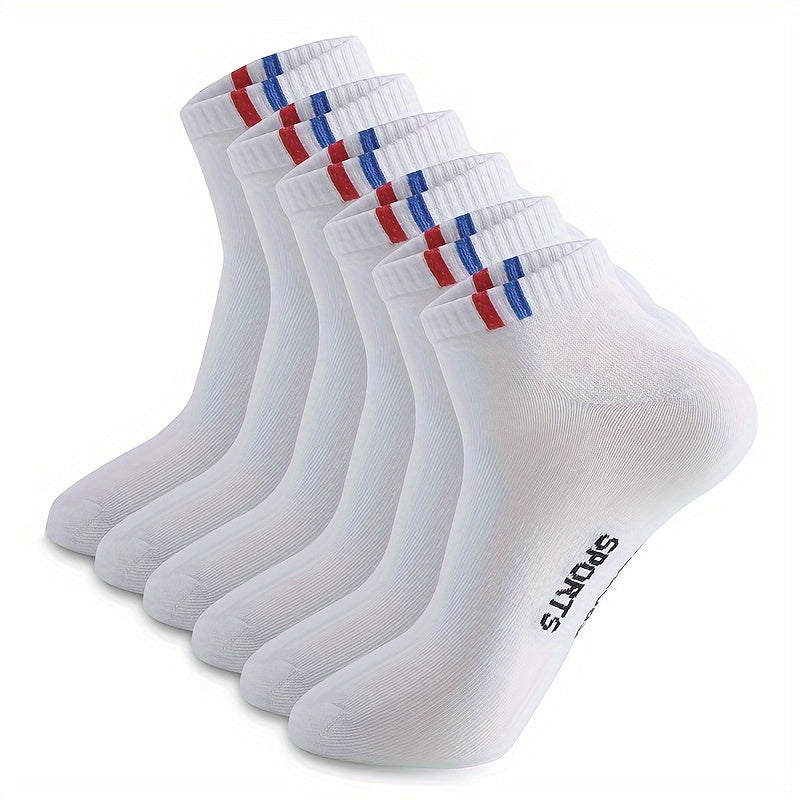 6pairs Men's Sweat Absorbing Embroidered Crest Athletic Socks, Ankle Socks