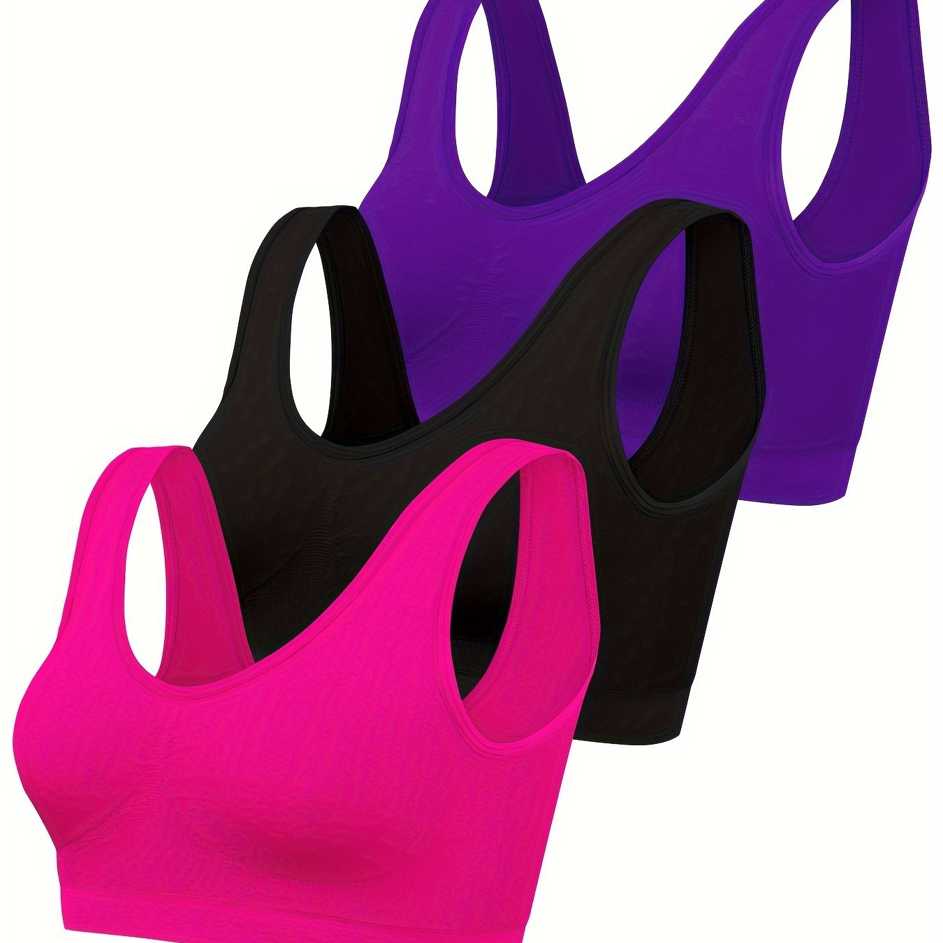 Comfortable 3pcs Seamless Sports Bras - Lightweight, No-Pad Design for Yoga & Fitness - Nylon Blend, Thin, Innerwear